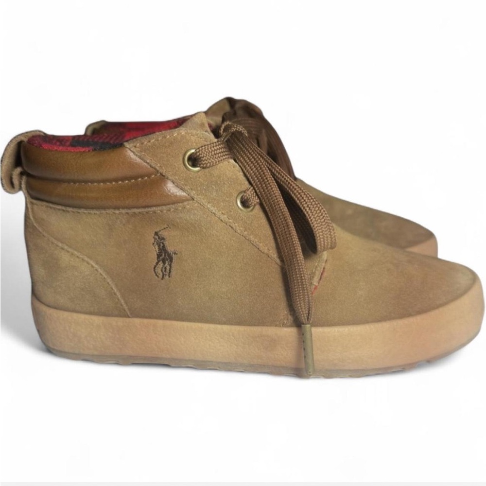 Polo Ralph Lauren Boys Suede Chukka Boots Brown Plaid Lined Size 1